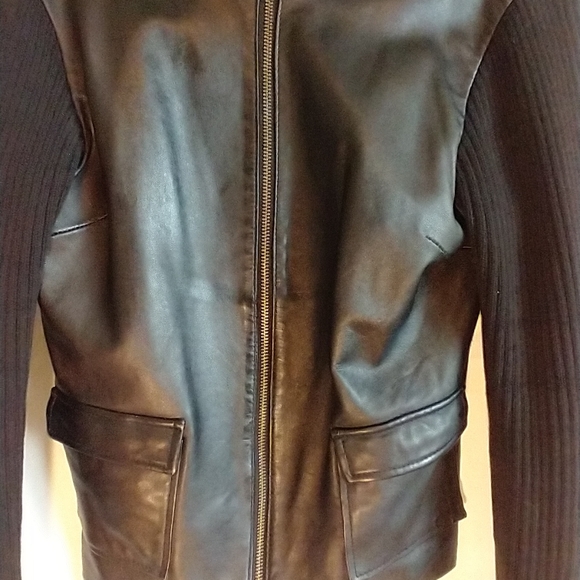 Style & Co Petite Black Leather Sweater Jacket Size S - Picture 3 of 3